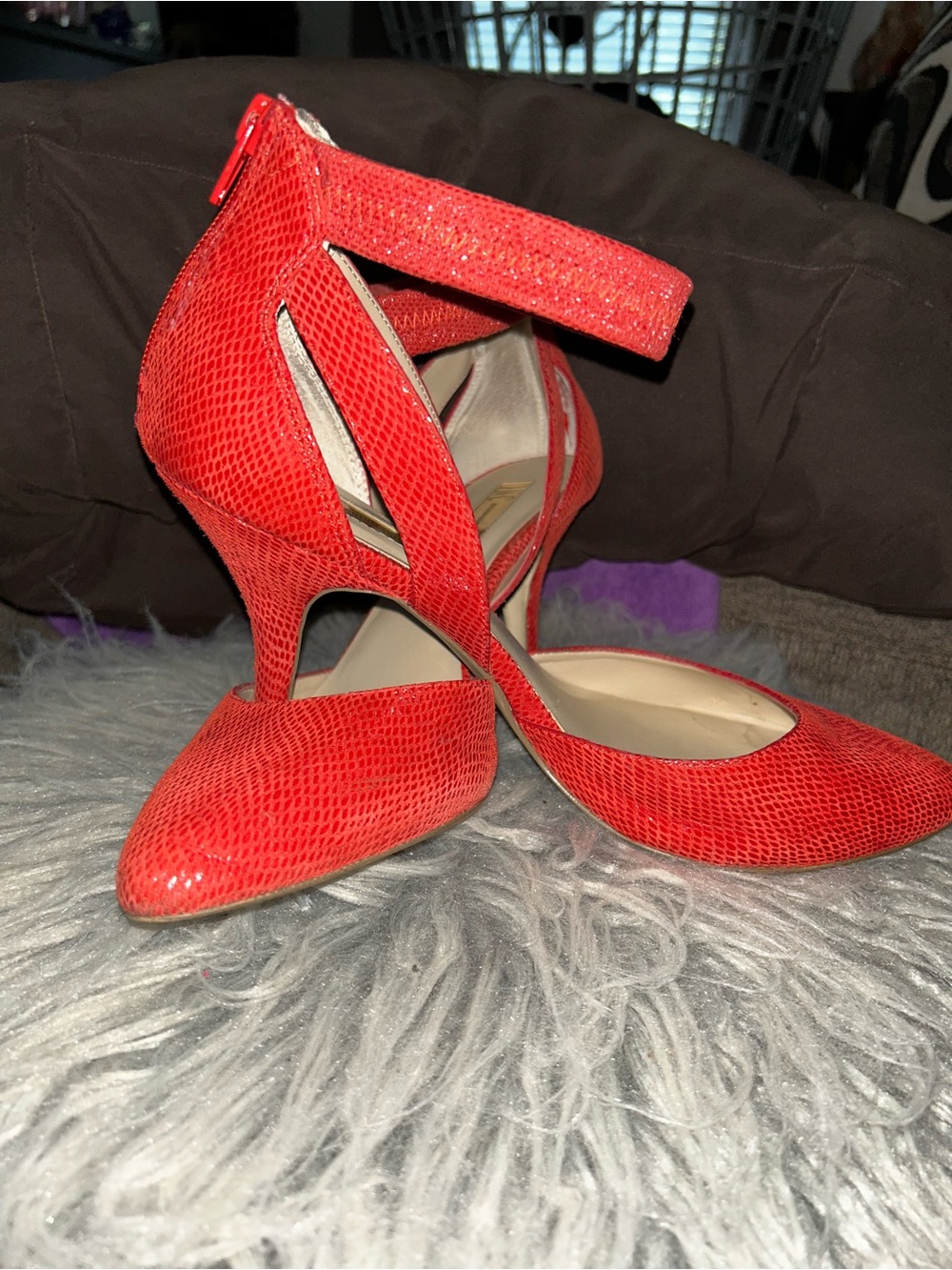 INC International Concepts Red Pointed-Toe Ankle-Strap Pumps